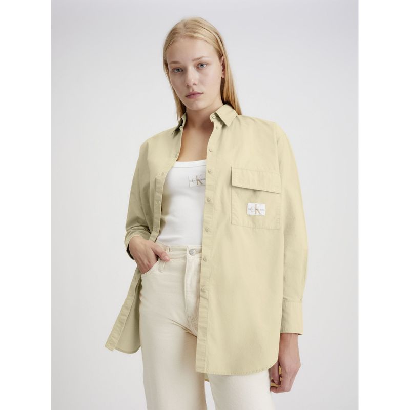CALVIN KLEIN - Camisa beige utility oversized de algodón Calvin Klein