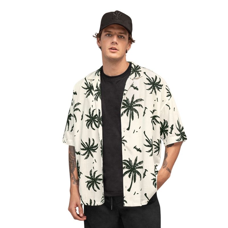 LEO - Leo Camisa manga corta tipo hawaiana oversized