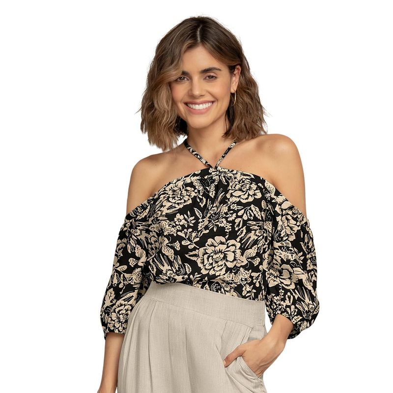 LEONISA - Leonisa Blusa manga 34 de hombro caído y tiras en frente