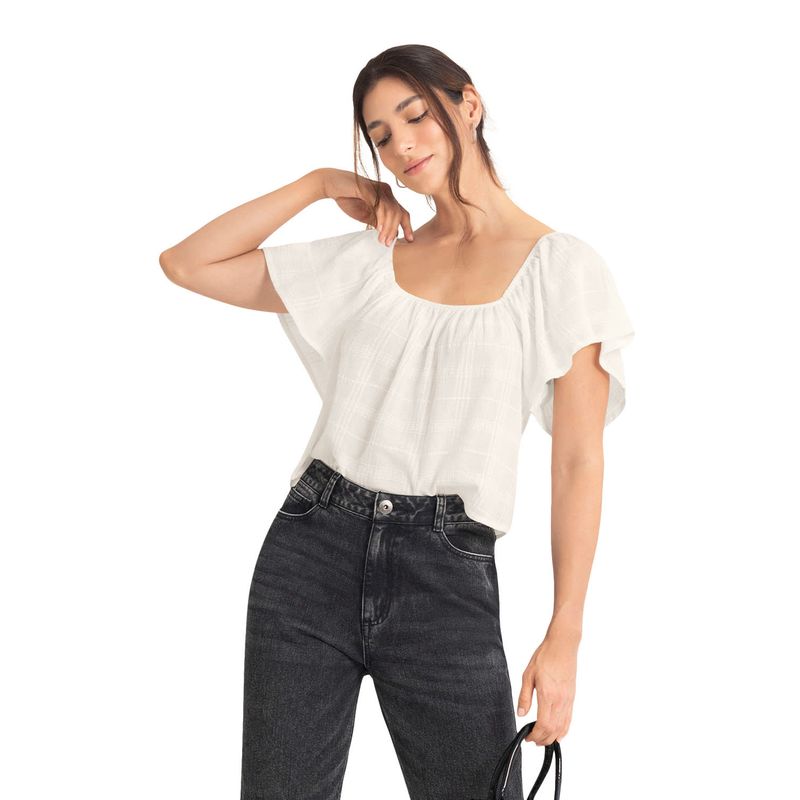 LEONISA - Leonisa Blusa manga corta de escote cuadrado con recogido