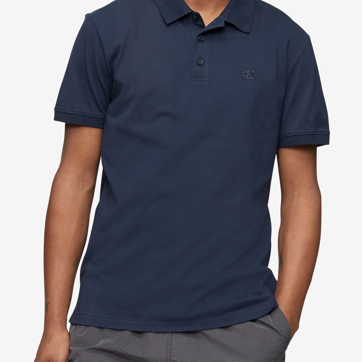 CALVIN KLEIN - Polo Azul Smooth En Algodón Solid Para Hombre