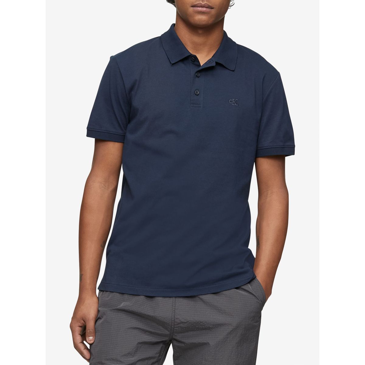 CALVIN KLEIN - Polo Azul Smooth En Algodón Solid Para Hombre