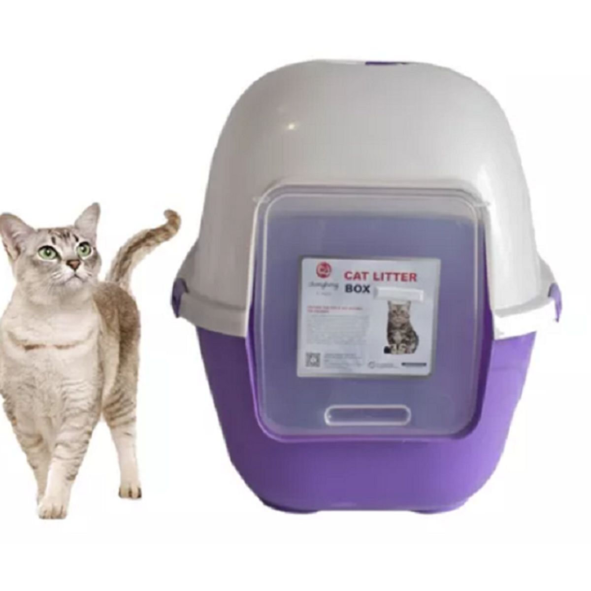 HALLY PET - Baño arenero grande para gatos sin filtro mas pala Morado