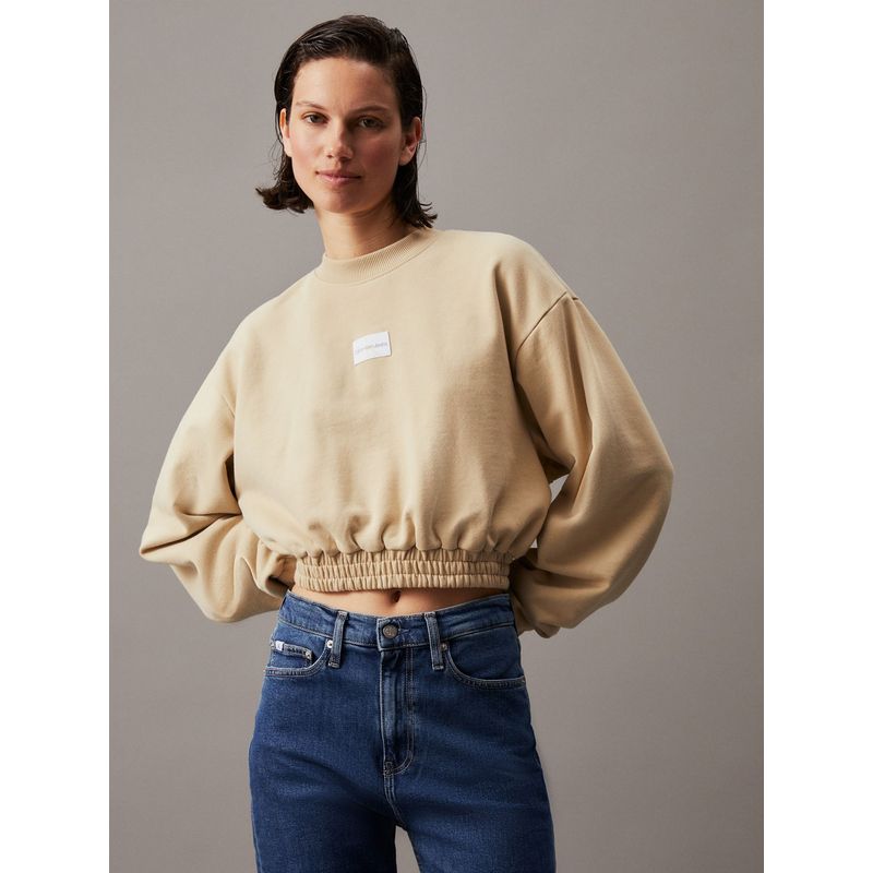 CALVIN KLEIN - Saco beige cropped de felpa de algodón Calvin Klein