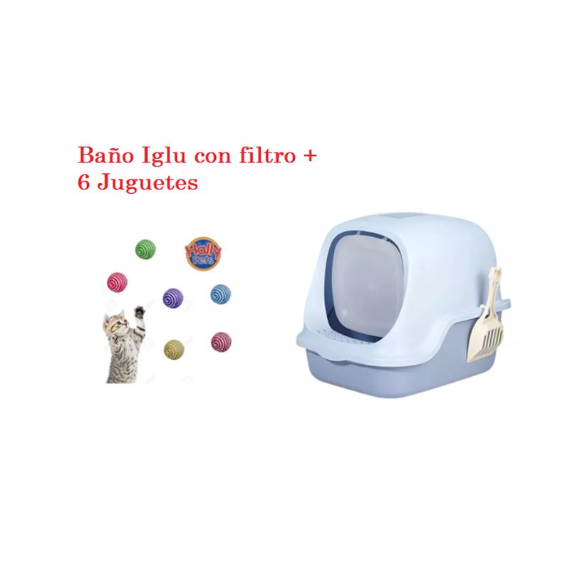HALLY PET - Combo Baño arenero con filtro mas 6 juguetes para gato