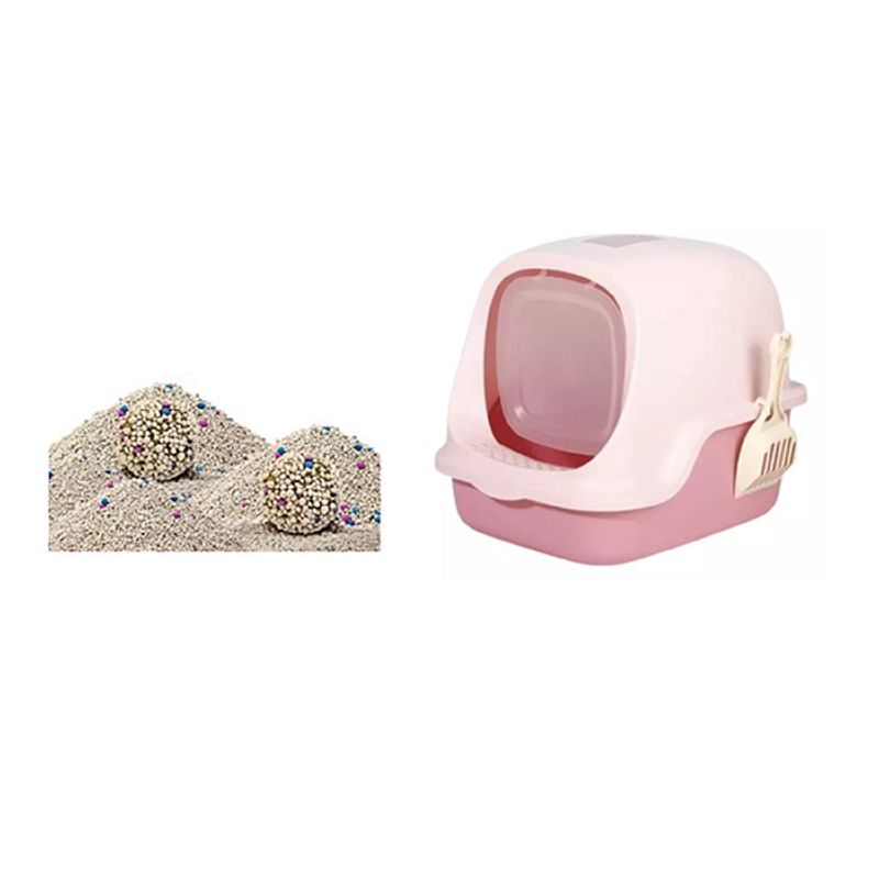 HALLY PET - Combo Baño arenero Rosado con filtro mas 6 kg arena