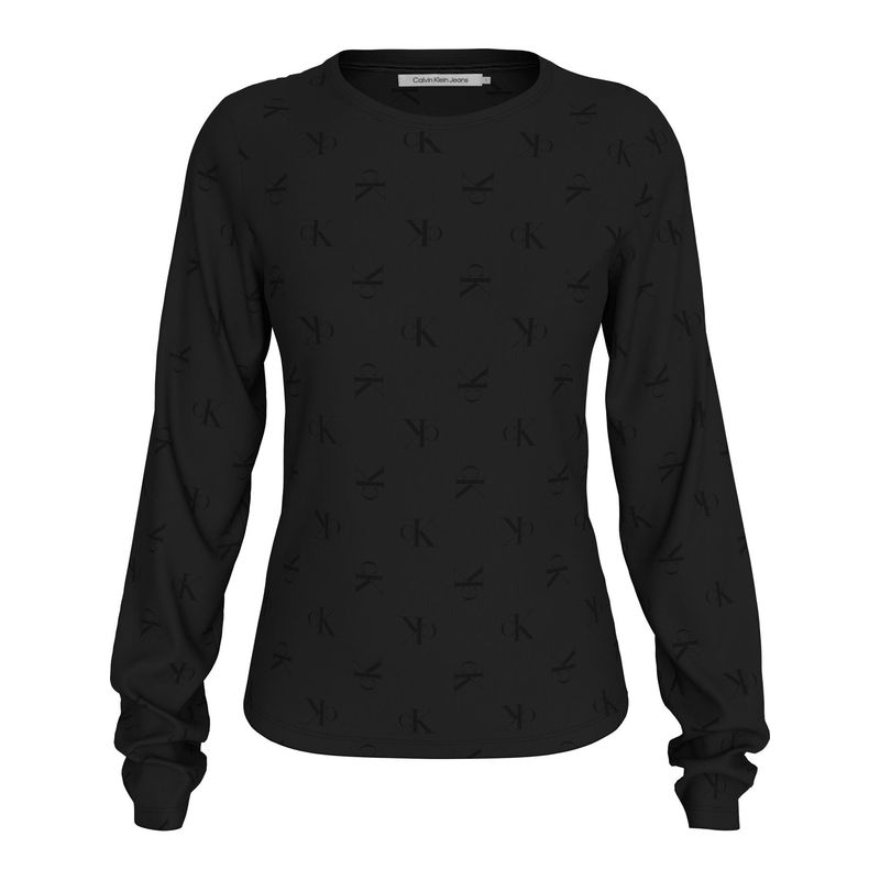 CALVIN KLEIN - Camiseta negra manga larga con monograma all over Calvin Klein