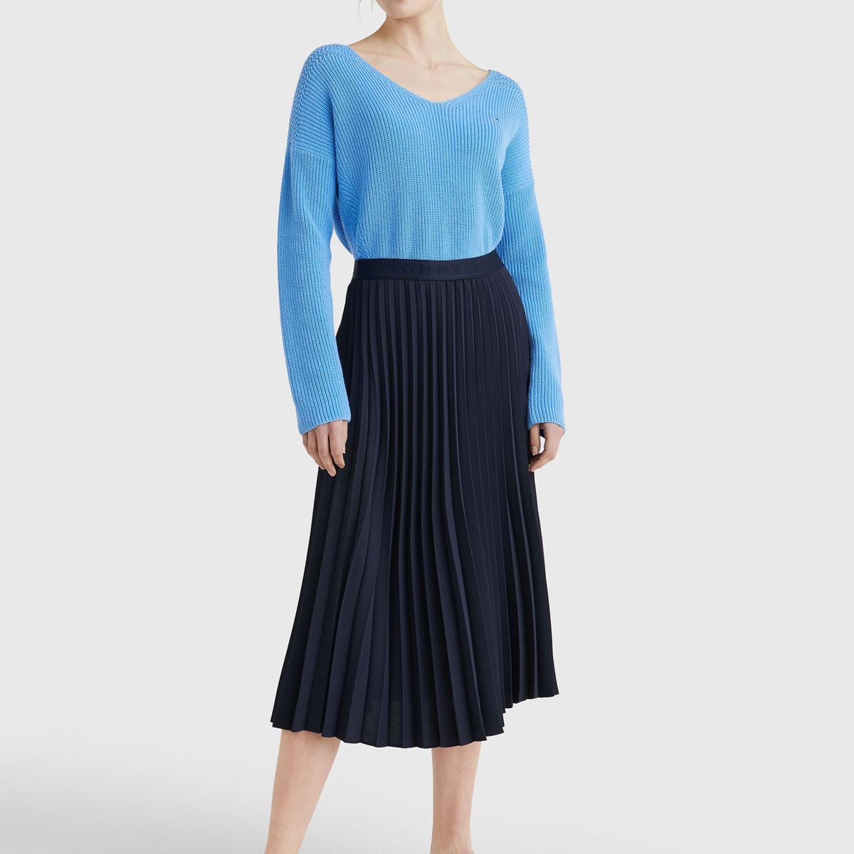 TOMMY HILFIGER - Falda Azul Midi Plisada Para Mujer Tommy Hilfiger