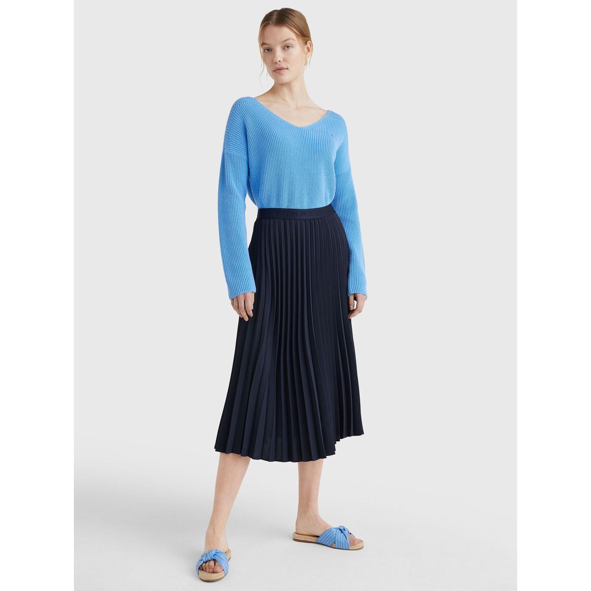 TOMMY HILFIGER - Falda Azul Midi Plisada Para Mujer Tommy Hilfiger