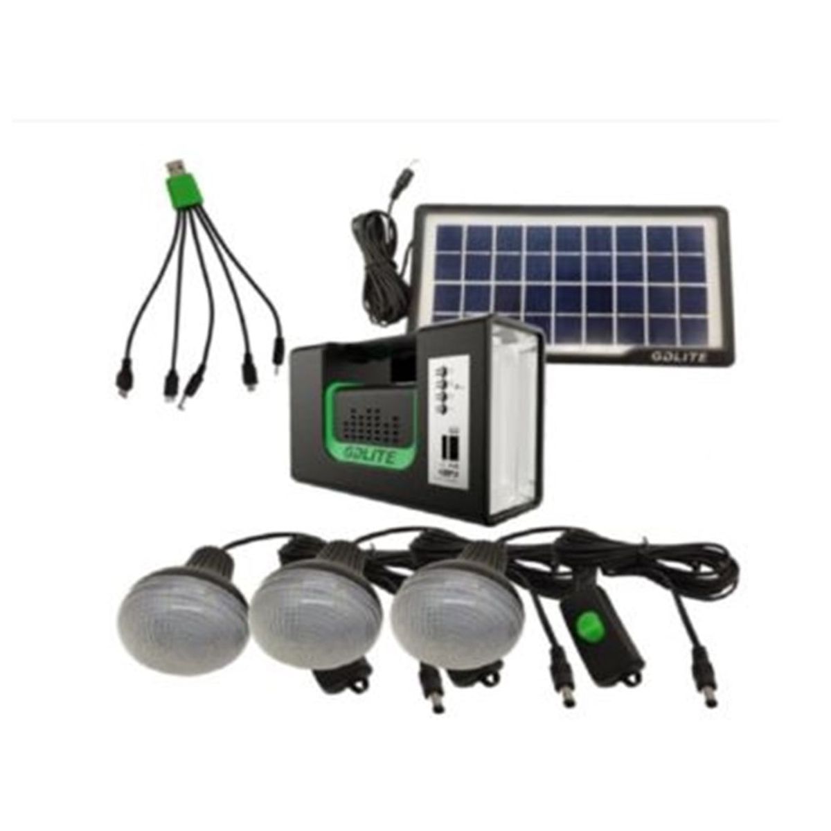 GENERICO - Kit Panel Solar Con Batería Y 3 Bombillos De 3w Usb 5v Radio