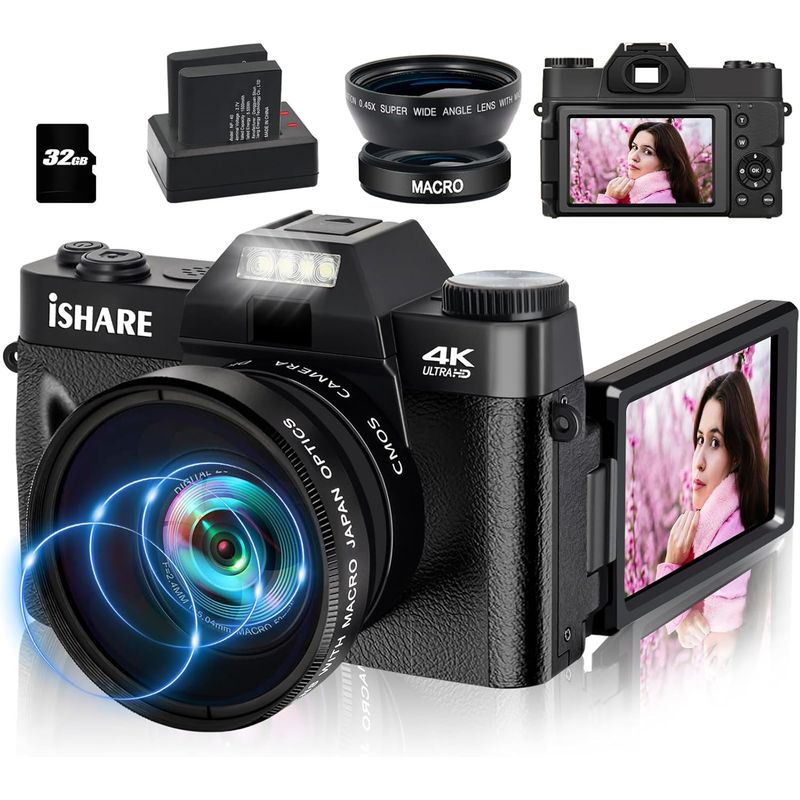 GENERICO - Cámara de vlogging 4K para YouTube Cámara digital de 56MP abatible