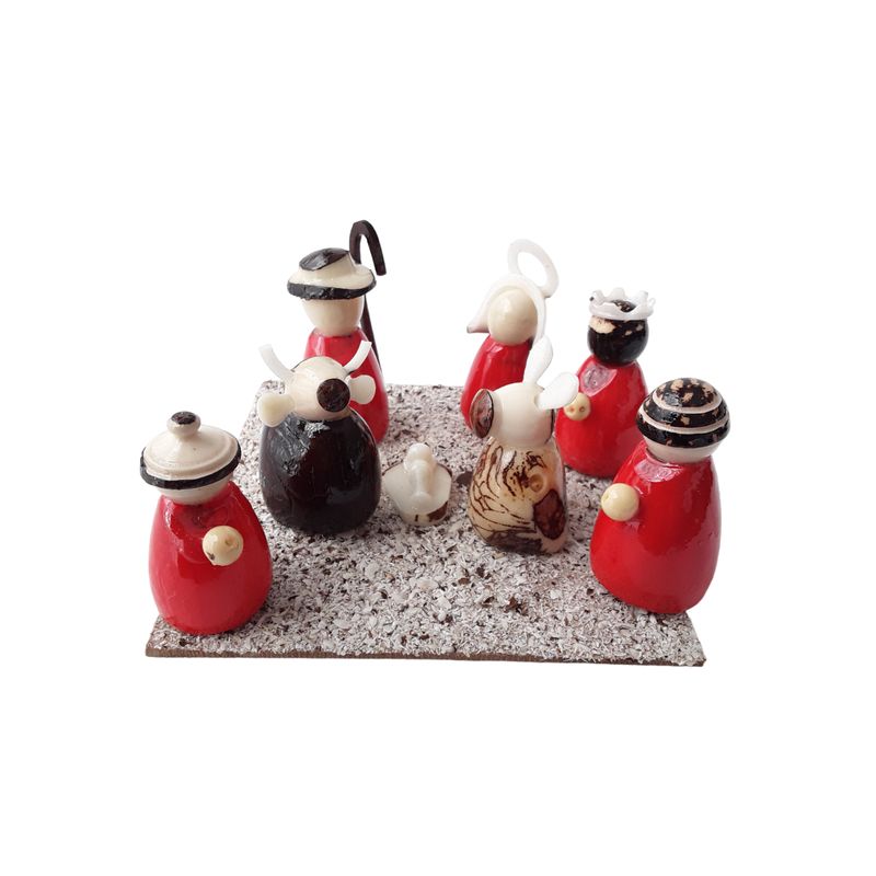 GENERICO - PESEBRE MINIATURA DE 8 PIEZAS DE 7 CMS DE ALTO EN COLOR ROJO