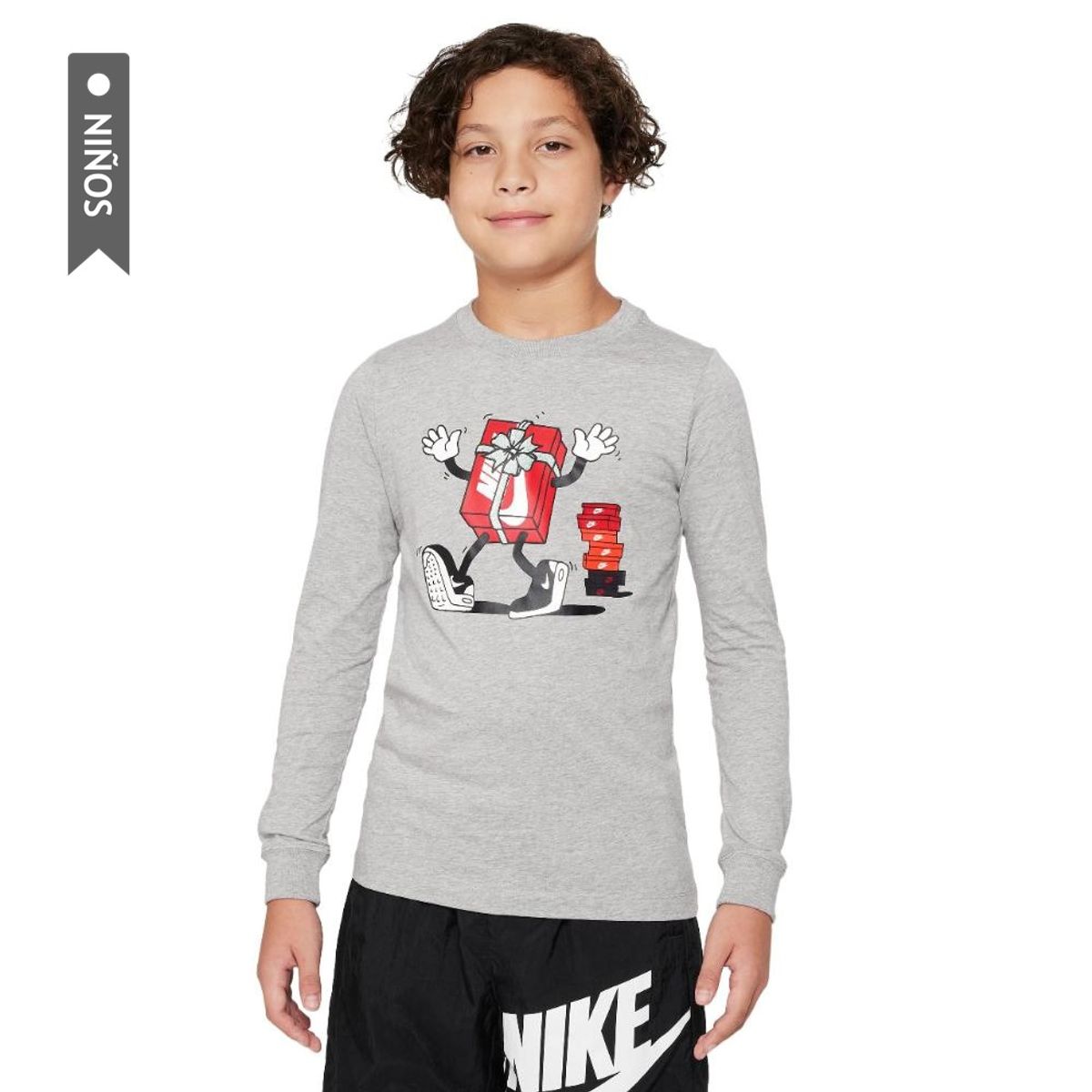 NIKE - Camiseta Manga Larga Nike Sportswear Tee Niño-Gris