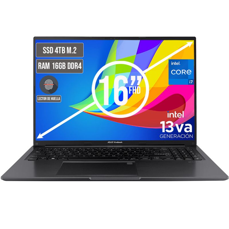 ASUS - PORTATIL ASUS VIVOBOOK INTEL CORE I7-13620H SSD 4TB RAM 16GB LED 16 FULL HD