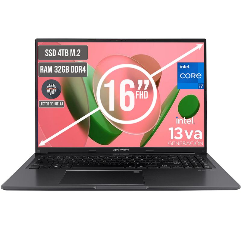 ASUS - PORTATIL ASUS VIVOBOOK INTEL CORE I7-13620H SSD 4TB RAM 32GB LED 16 FULL HD
