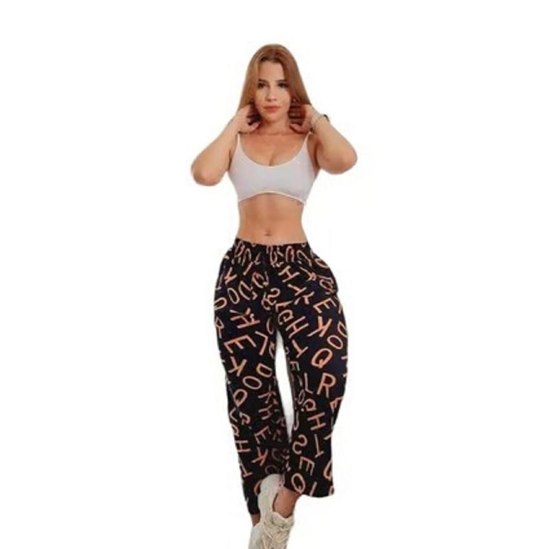 YOGA & GYM - Pantalon Palazzo Ancho Estampado Letras