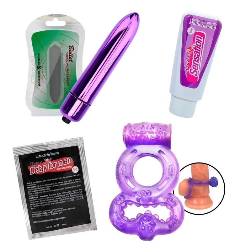 GENERICO - Kit x2 Vibrador Bala + Anillo + Multiorgasmos + Retardante
