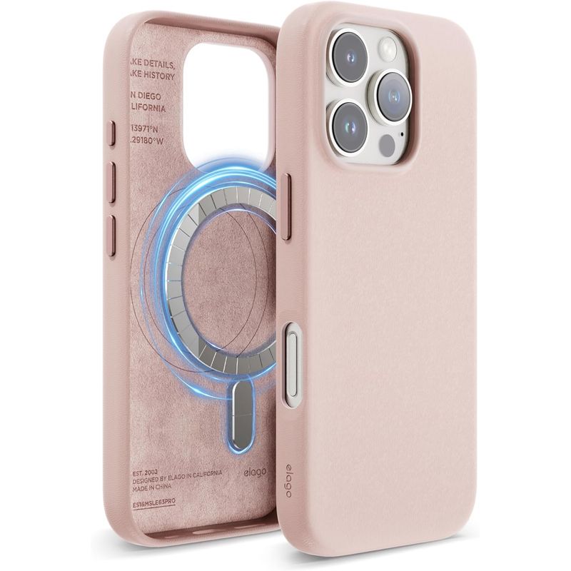 ELAGO - ELAGO Estuche Compatible iPhone 16 Pro Leather Magsafe Rosado