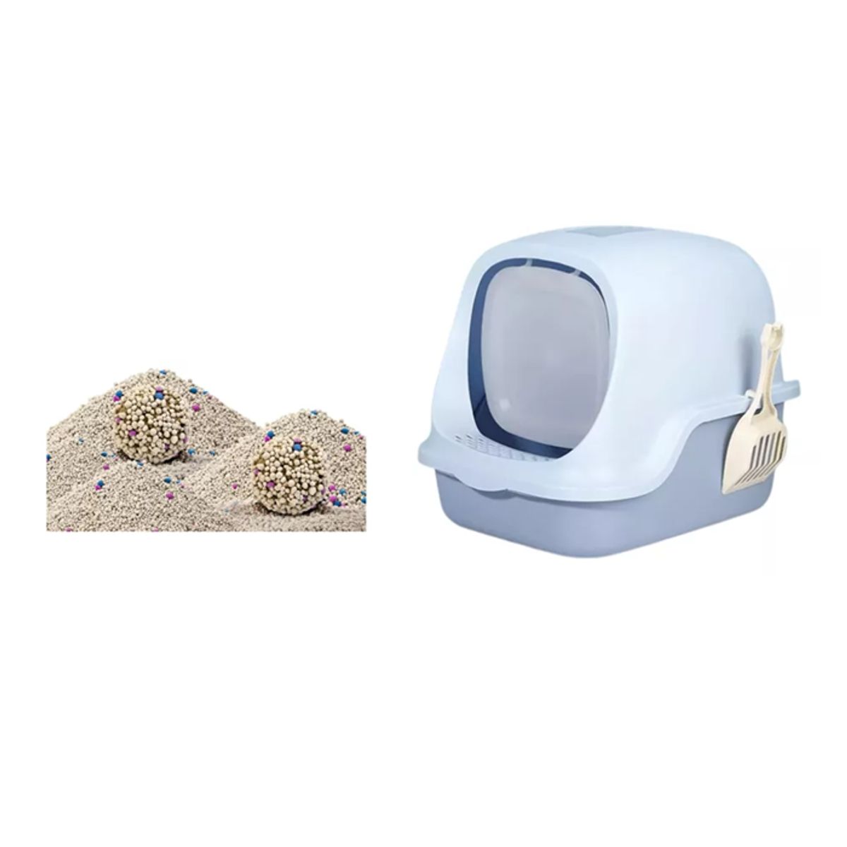 HALLY PET - Combo Baño arenero Celeste con filtro mas 6 kg arena