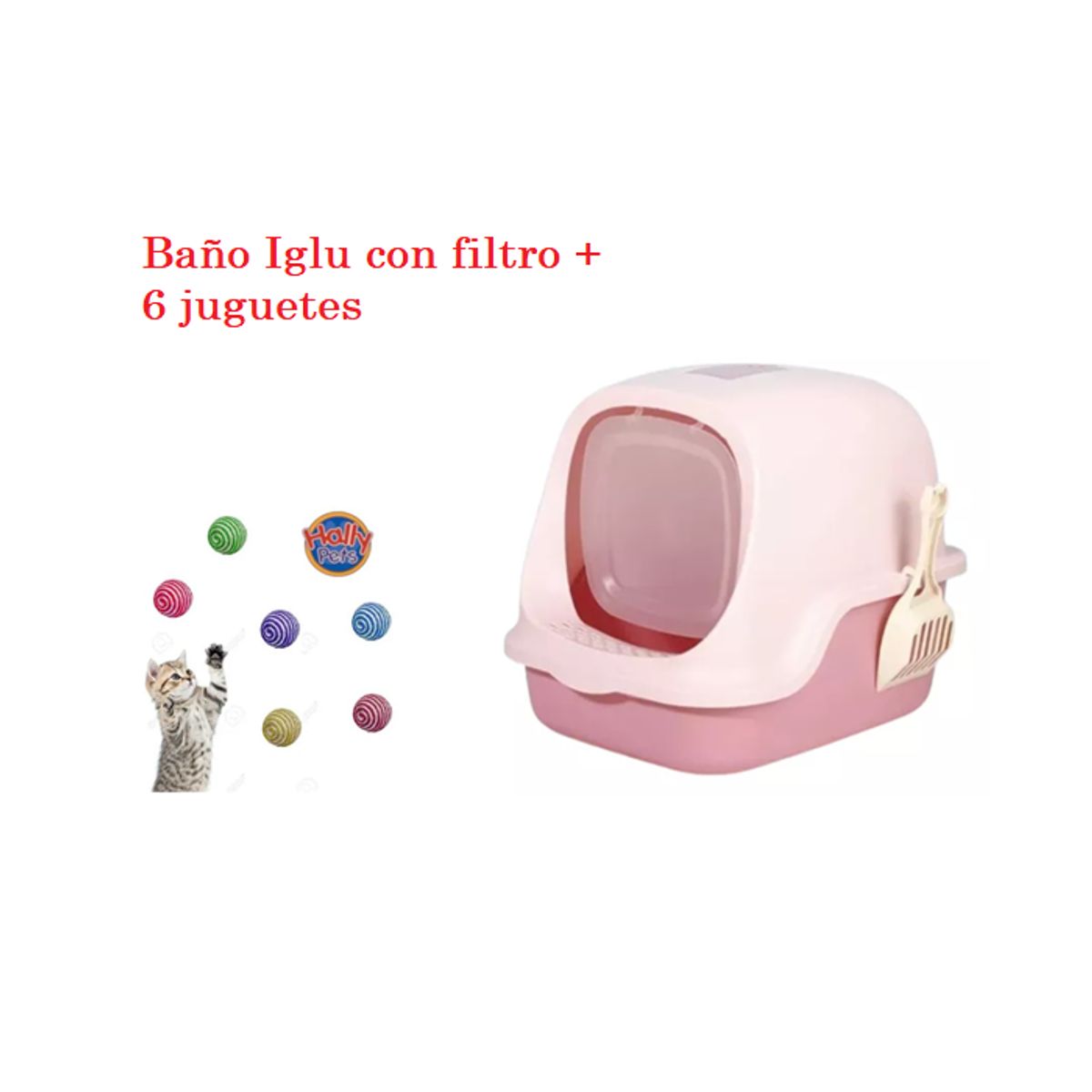 HALLY PET - Combo Baño arenero con filtro mas 6 juguetes para gato