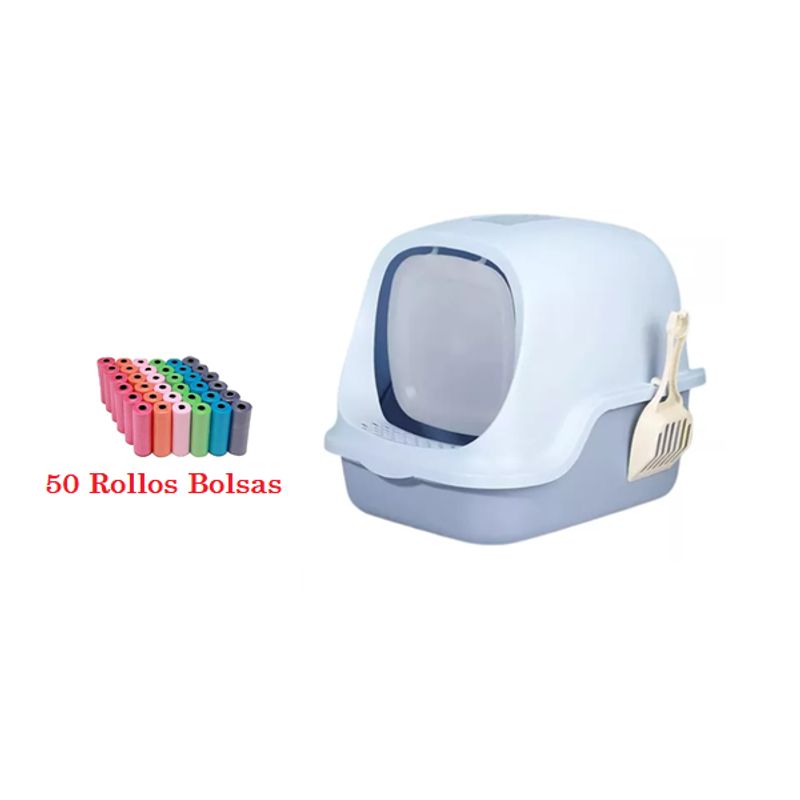 HALLY PET - Combo Baño arenero con filtro mas 50 rollos de bolsas