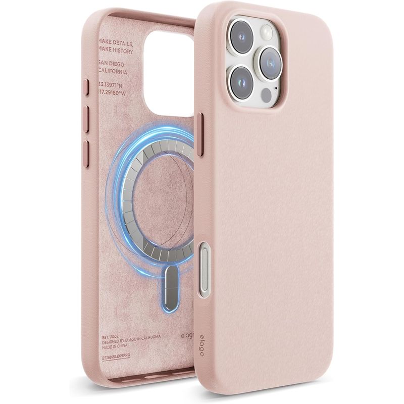 ELAGO - ELAGO Estuche Compatible iPhone 16 Pro Max Leather Magsafe Rosado