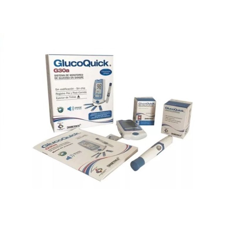 GLUCOQUICK - Combo Glucómetro Glucoquick G30a 50 Tirillas + 50 Lancetas