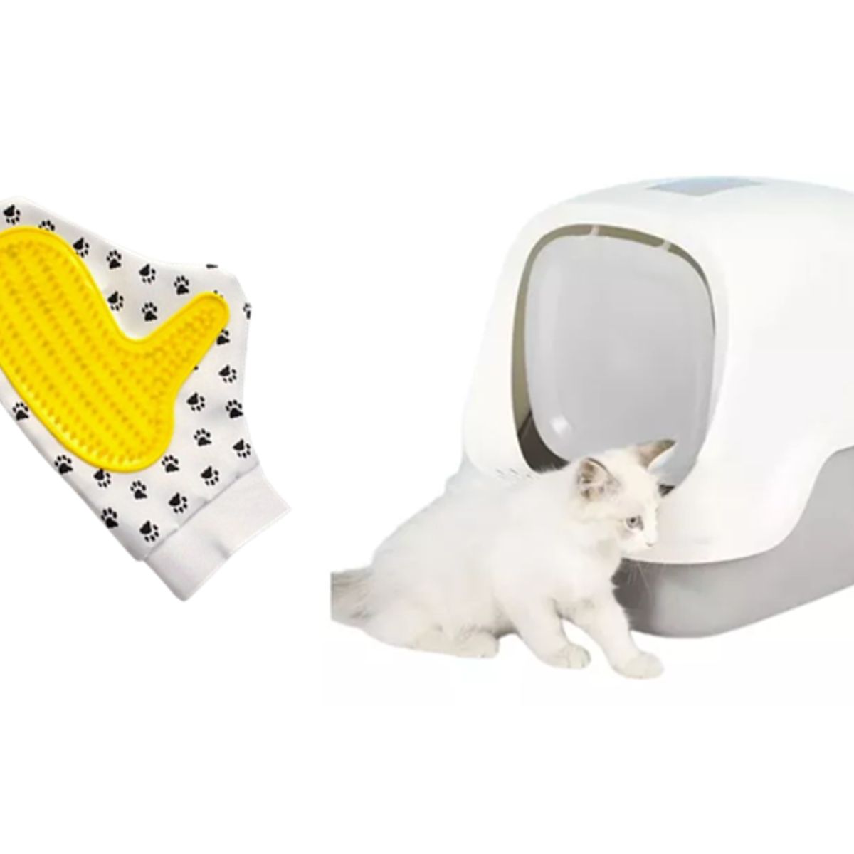HALLY PET - Combo Baño arenero Gris con filtro mas guante masajeador