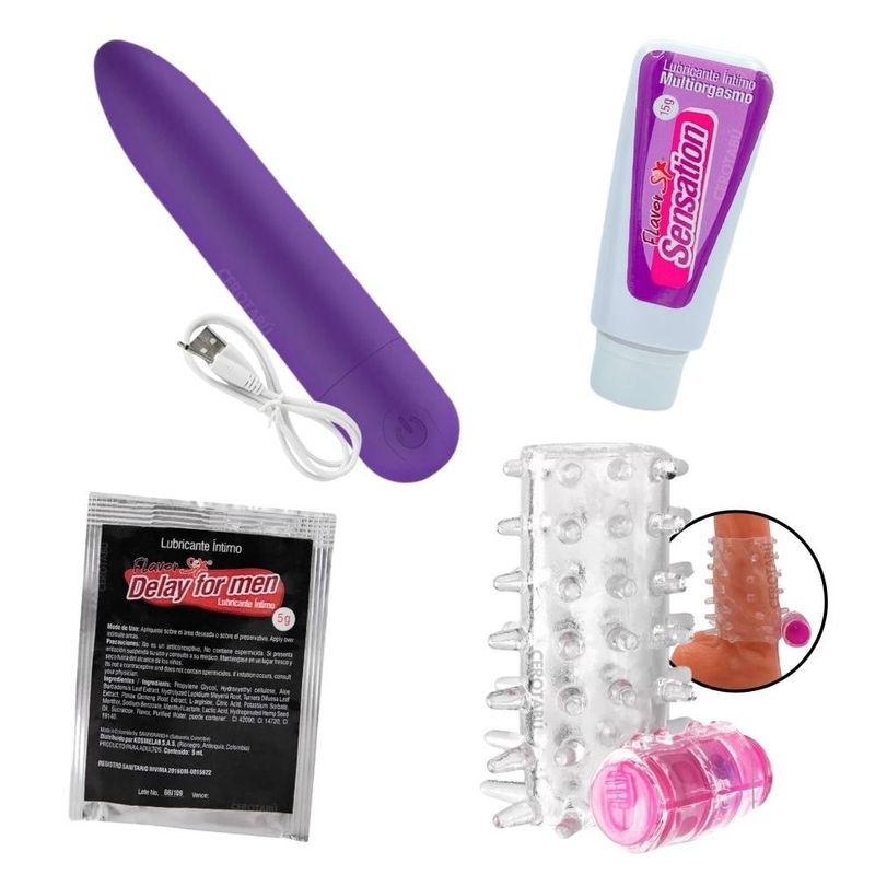 GENERICO - Kit Vibrador Bala + Funda Pene + Multiorgamos + Retardante