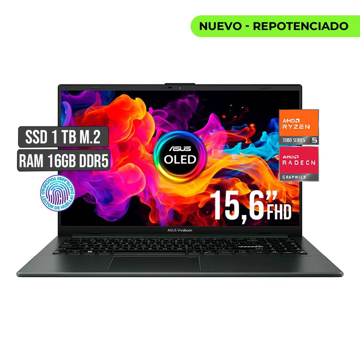 ASUS - PORTATIL ASUS AMD RYZEN 5-7520U SSD 1TB RAM 16GB PANTALLA OLED 15.6 FULL HD