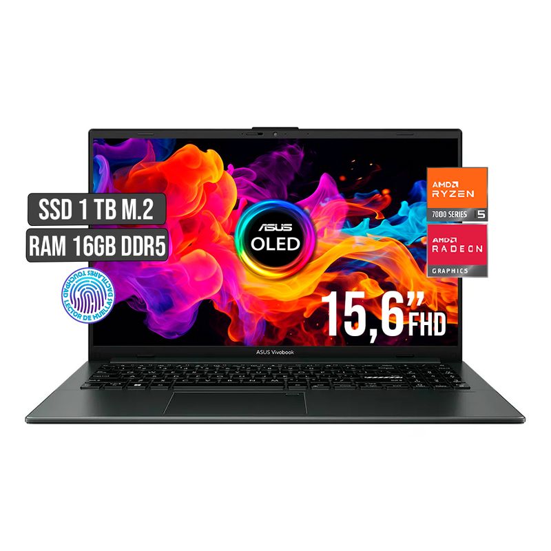 ASUS - PORTATIL ASUS AMD RYZEN 5-7520U SSD 1TB RAM 16GB PANTALLA OLED 15.6 FULL HD