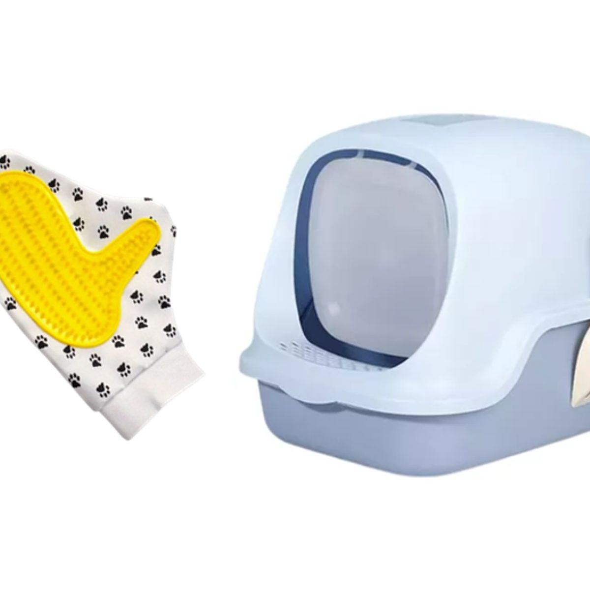 HALLY PET - Combo Baño arenero Celeste con filtro mas guante masajeador