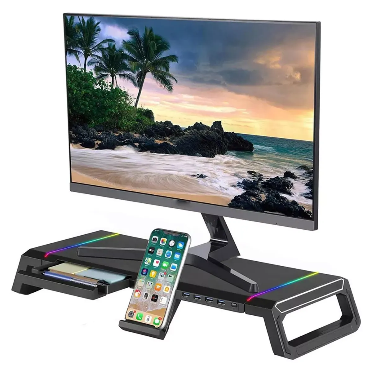 ONE PIXEL - Base Soporte Mesa RGB Eleva Monitor O Portatil Puerto USB