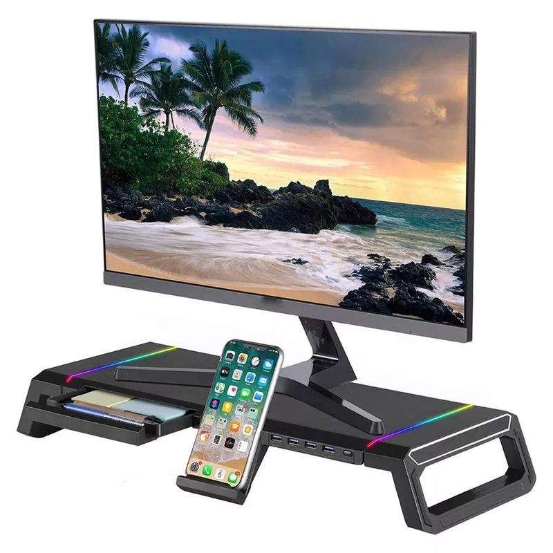 ONE PIXEL - Base Soporte Mesa RGB Eleva Monitor O Portatil Puerto USB