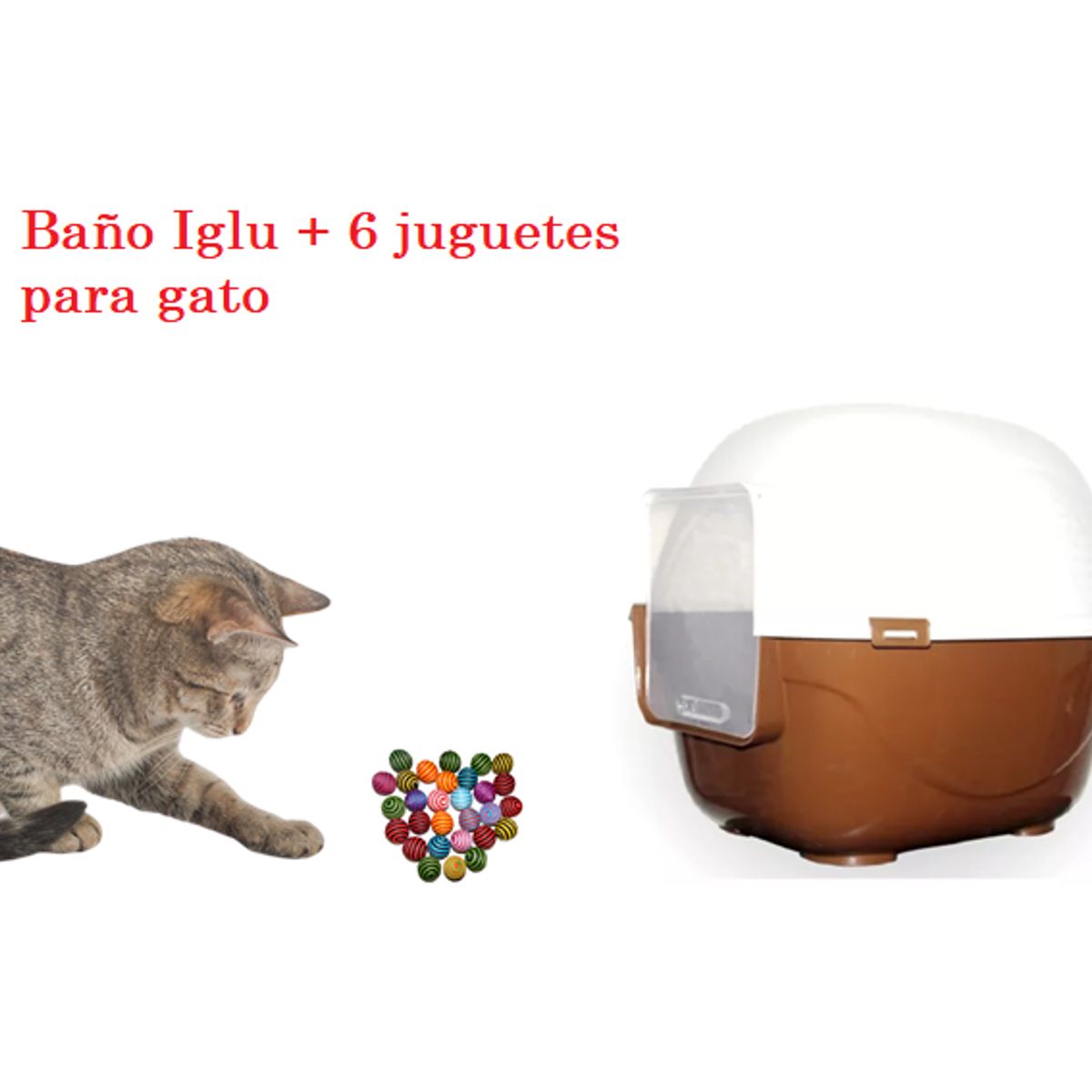 HALLY PET - Baño arenero grande sin filtro mas 6 juguetes para gato