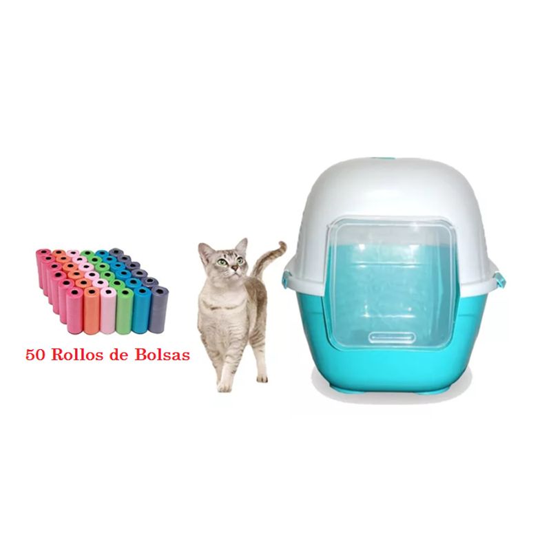 HALLY PET - Baño arenero grande sin filtro mas 50 rollos de bolsas