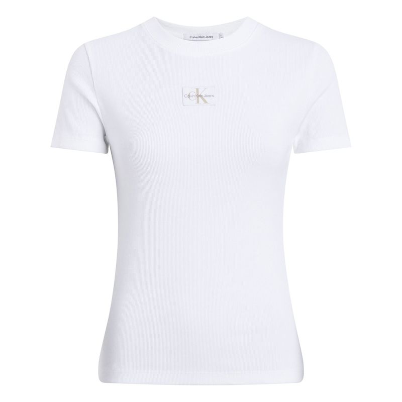 CALVIN KLEIN - Camiseta blanca slim de canalé de algodón Calvin Klein