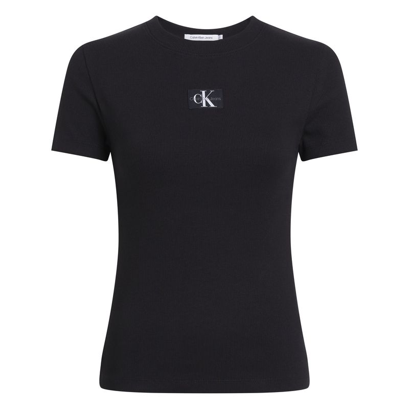 CALVIN KLEIN - Camiseta negra slim de canalé de algodón Calvin Klein