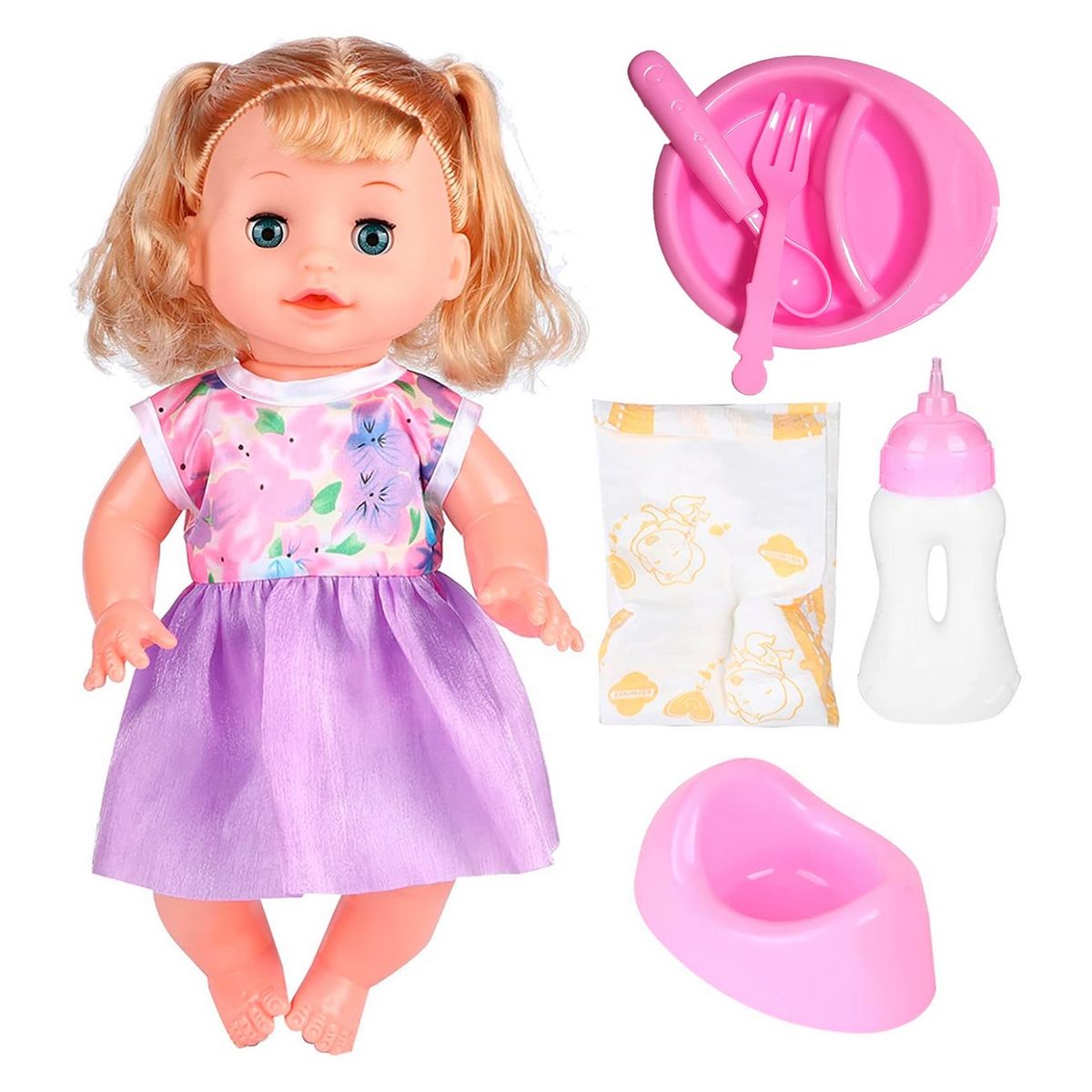 GENERICO - Muñeco Bebe Tetero Pañal Utencilios Vacinilla Juguete Niñas