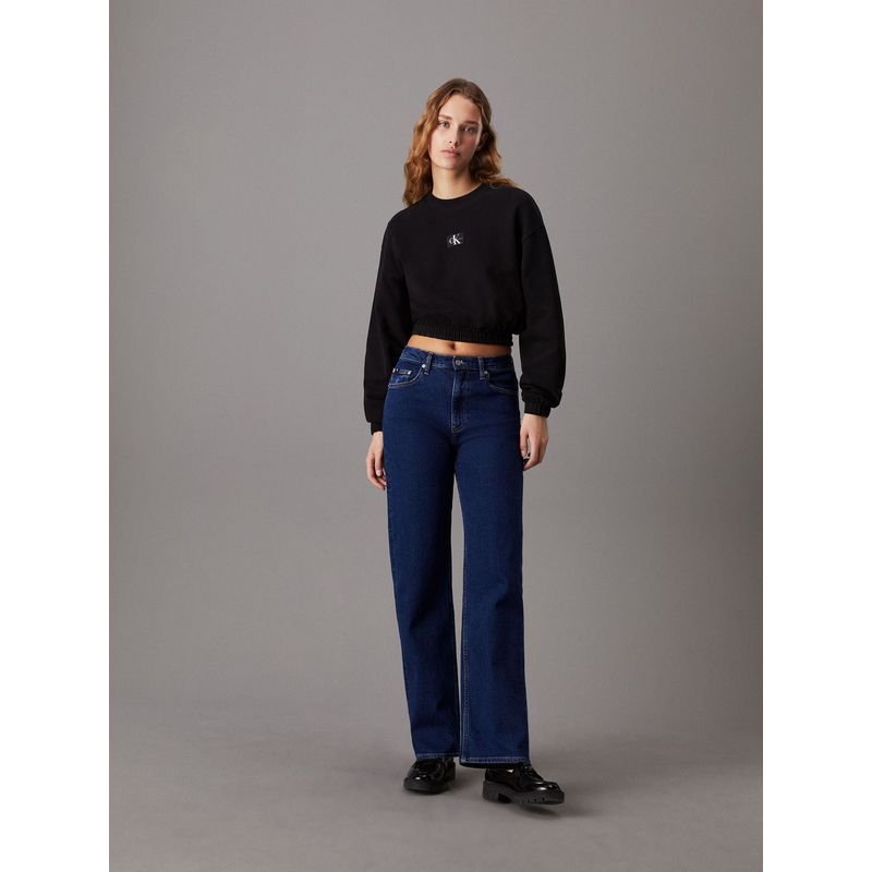 CALVIN KLEIN - Saco negro cropped de felpa de algodón Calvin Klein