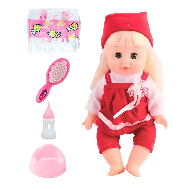 GENERICO - Muñeco Bebe Vestido Rojo Pañal Vacinilla Juguete Niñas