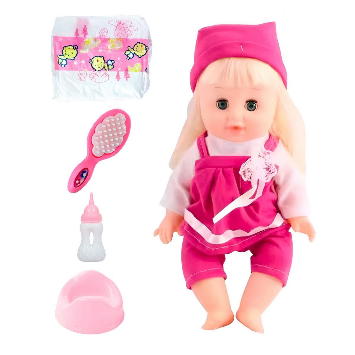 GENERICO - Muñeco Bebe Vestido Fucsia Pañal Vacinilla Juguete Niñas