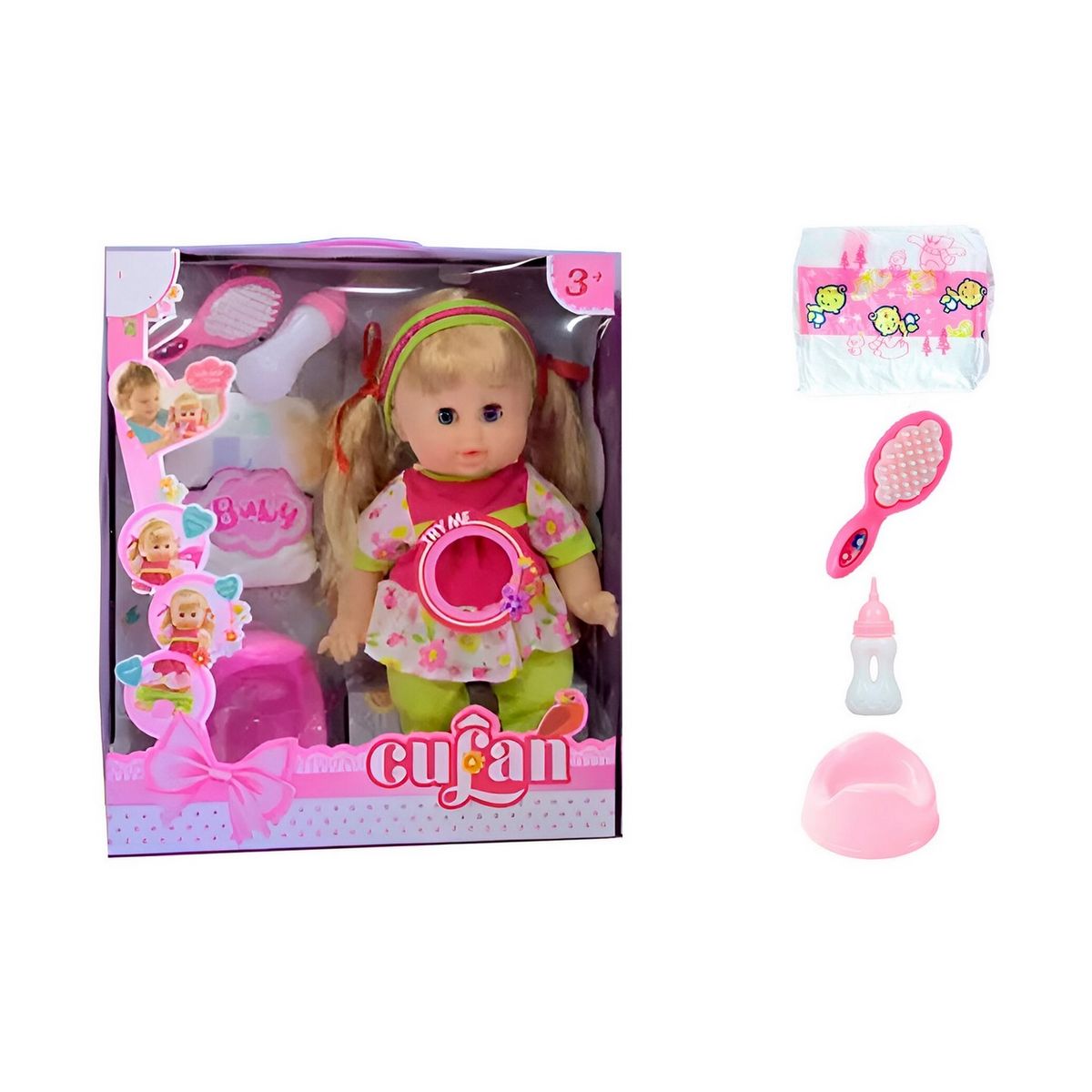 GENERICO - Muñeco Bebe Flor Verde Pañal Vacinilla Juguete Niñas