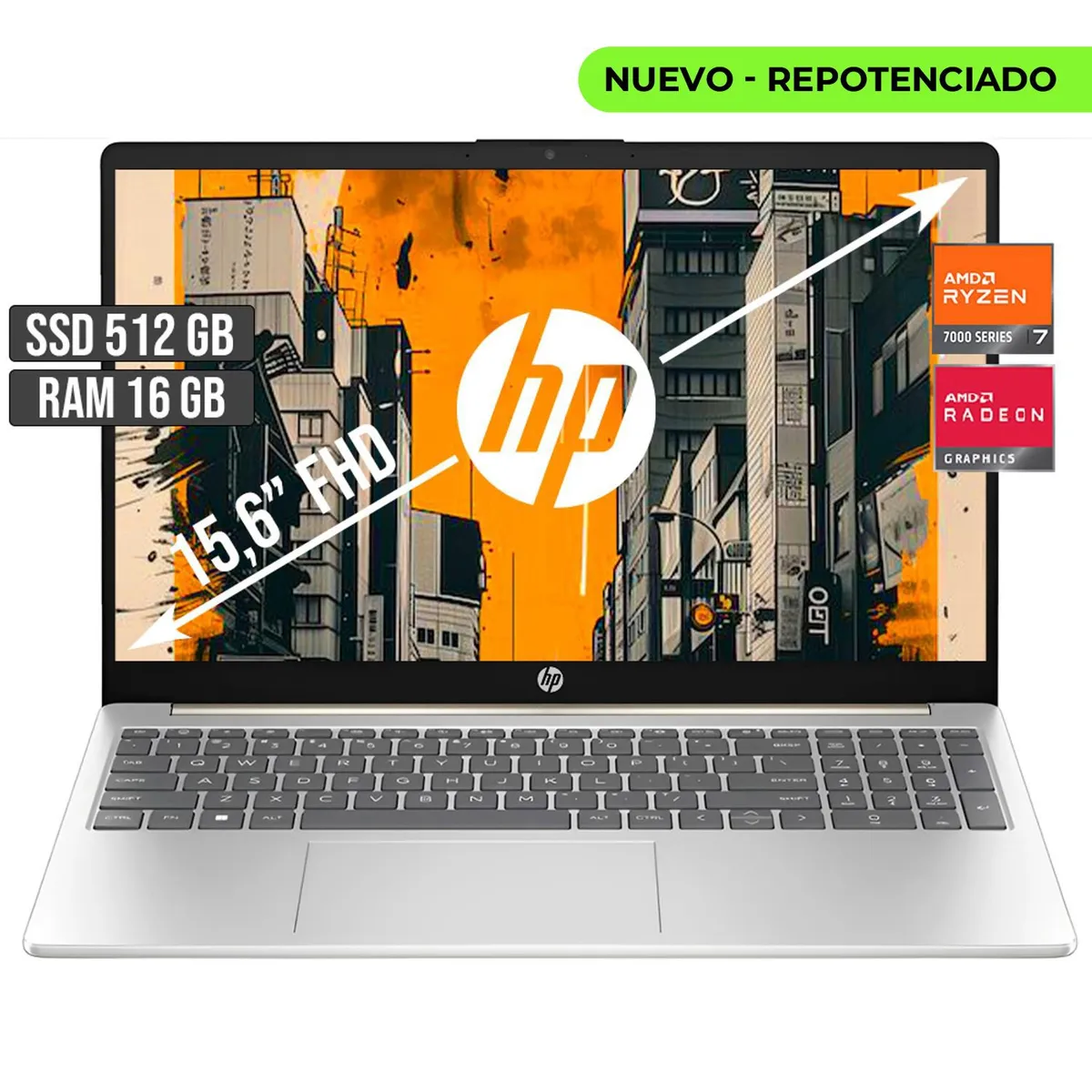 HP - Portátil HP AMD Ryzen 7 7730U 16GB RAM 512GB SSD 15.6" FHD