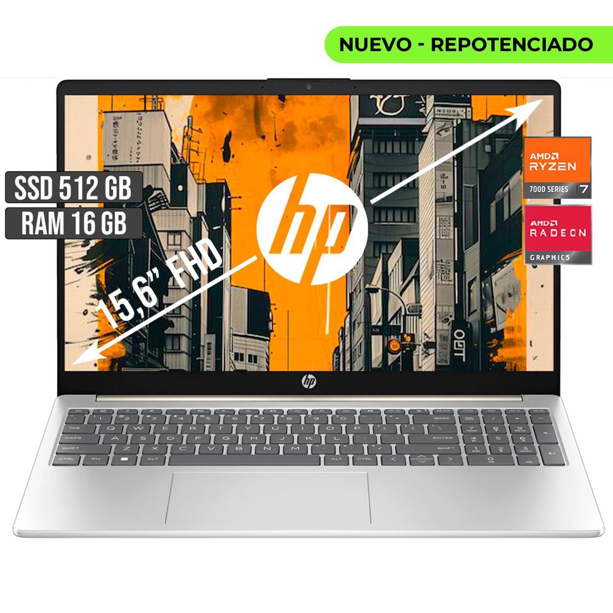 HP - Portátil HP AMD Ryzen 7 7730U 16GB RAM 512GB SSD 15.6" FHD