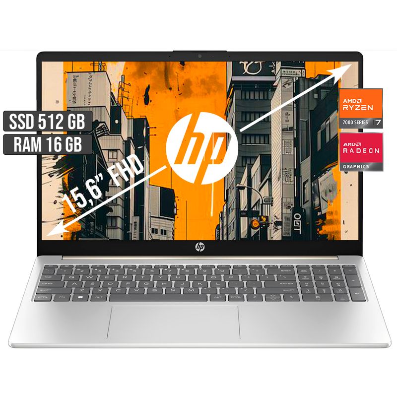 HP - PORTATIL HP AMD RYZEN 7-7730U SSD 512GB RAM 16GB LED 15,6 FULL HD