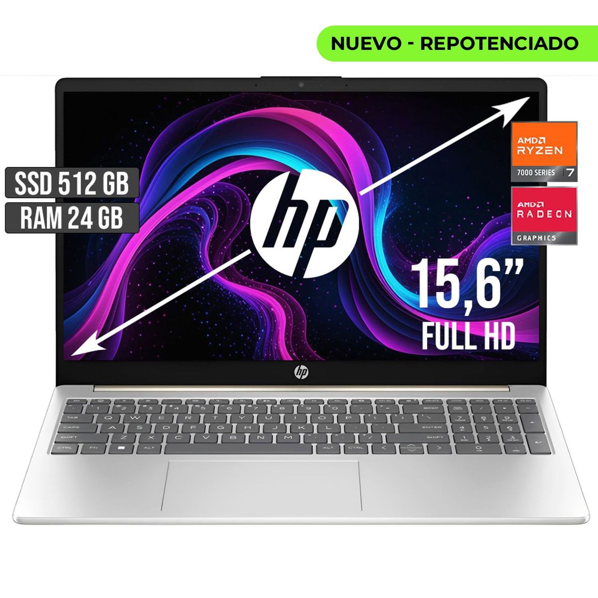 HP - Portátil HP AMD Ryzen 7 7730U 24GB RAM 512GB SSD 15.6" FHD