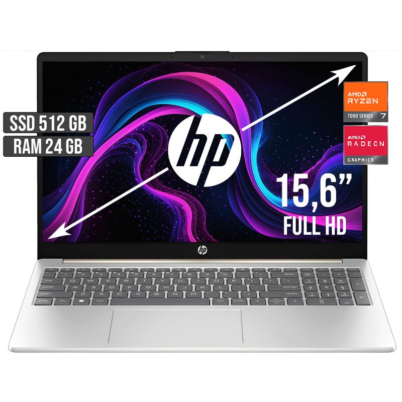 HP - Portátil HP AMD Ryzen 7 7730U 24GB RAM 512GB SSD 15.6" FHD