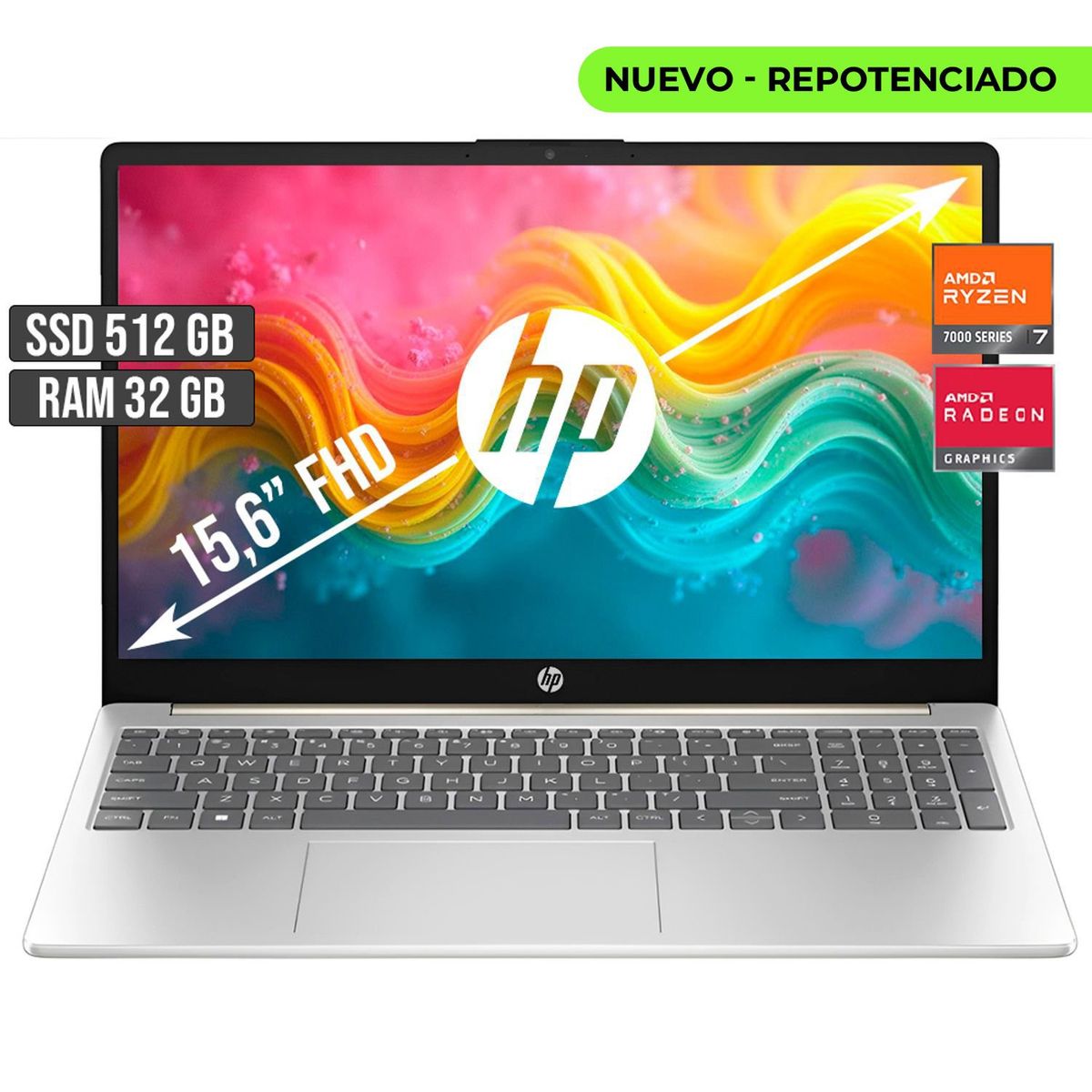 HP - Portátil HP 15.6” Full HD AMD Ryzen 7 7730U 32GB RAM 512GB SSD Plata