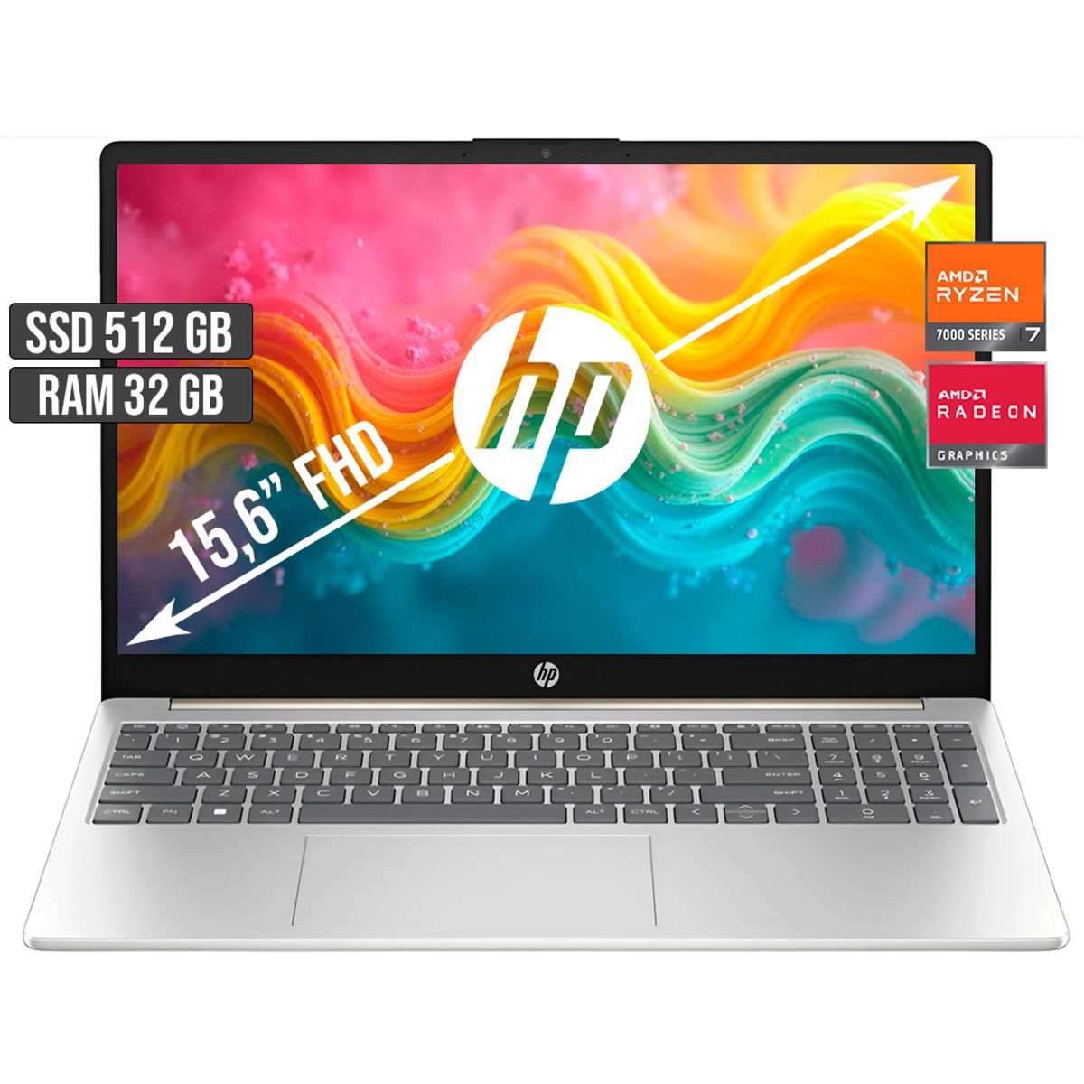HP - Portátil HP 15.6” Full HD AMD Ryzen 7 7730U 32GB RAM 512GB SSD Plata